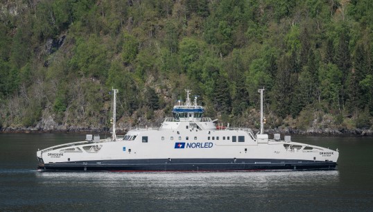 The electric ferry M/F Dragsvik on the Dragsvik-Hella route in Sognefjord – Norway's ferry fleet is already prepared to meet zero-emission rules for World Heritage Site fjords. Image: Wikimedia Commons Image:The electric ferry M/F Dragsvik on the Dragsvik-Hella route in Sognefjord – Norway's ferry fleet is already prepared to meet zero-emission rules for World Heritage Site fjords. Image: Wikimedia Commons