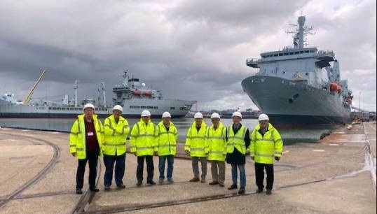 Touring the shipyard, from left are: Peter Shillinglaw Mariners' Park Resident; Captain Derrick Kemp, retired cruiseship master; Captain Michael Feltham;Mariners' Park resident; John Parsons, retired engineer; Arthur Speed, retired CH engineer; David Crearer, retired engineer; James Mundy, marine surveyor and consultant; Robert Keith, Mariners' Park resident. Image: Cammell Laird.
Image:Touring the shipyard, from left are: Peter Shillinglaw Mariners' Park Resident; Captain Derrick Kemp, retired cruiseship master; Captain Michael Feltham;Mariners' Park resident; John Parsons, retired engineer; Arthur Speed, retired CH engineer; David Crearer, retired engineer; James Mundy, marine surveyor and consultant; Robert Keith, Mariners' Park resident. Image: Cammell Laird.